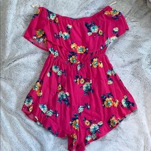 Pink floral romper with pockets